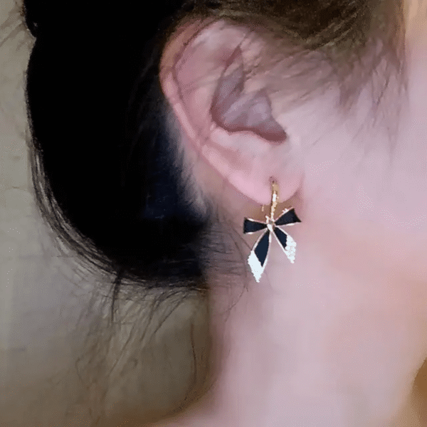 Black & Gold Bow Drop Earrings