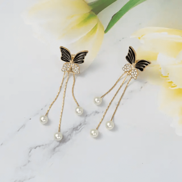 Butterfly Pearl Drop Earrings With Crystal Accents